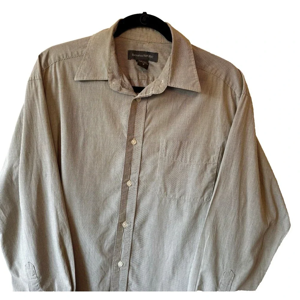 Banana Republic Shirt Mens Medium Gray‎ Button Front Regular Fit 100% Cotton